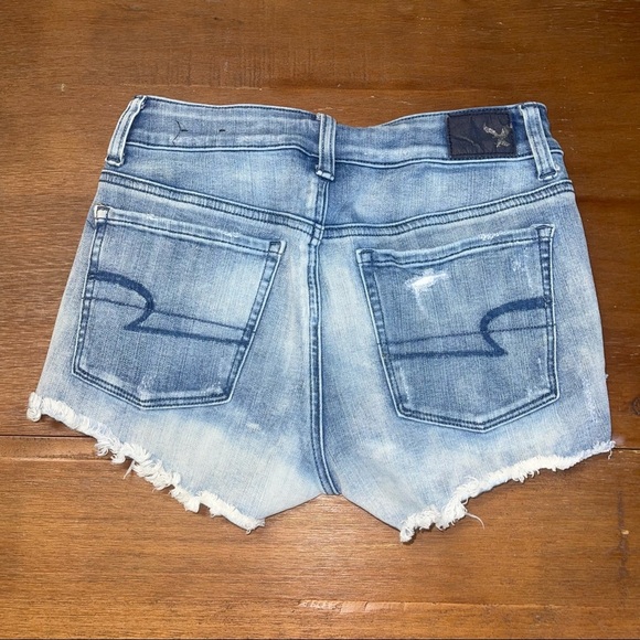 AE American Eagle Women's Hi-Rise Shortie Super Stretch X Blue Denim Shorts Sz 0 - Picture 2 of 6